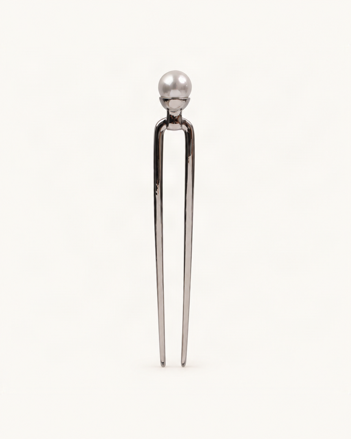 Faux Pearl Silver-Tone Metal U-Pin Hair Fork — single accessory on warm ivory background [FITINY Hair]