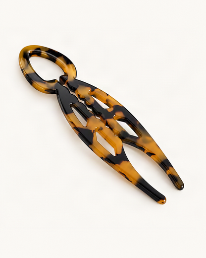 Tortoise Cellulose Acetate U-Shaped Hair Pin — single accessory on warm ivory background [FITINY Hair]