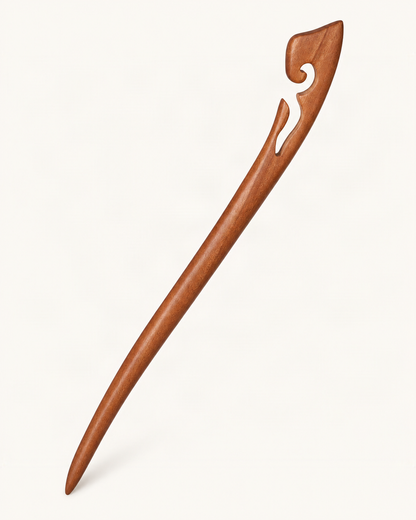 Carved Wood Hair Stick with Crescent Moon Design — single accessory on warm ivory background [FITINY Hair]