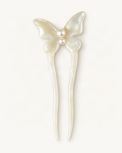 Acetate Butterfly U-Shaped Hair Pin — single accessory on warm ivory background [FITINY Hair]