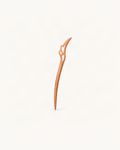 Carved Wood Feather Hair Stick — single accessory on warm ivory background [FITINY Hair]