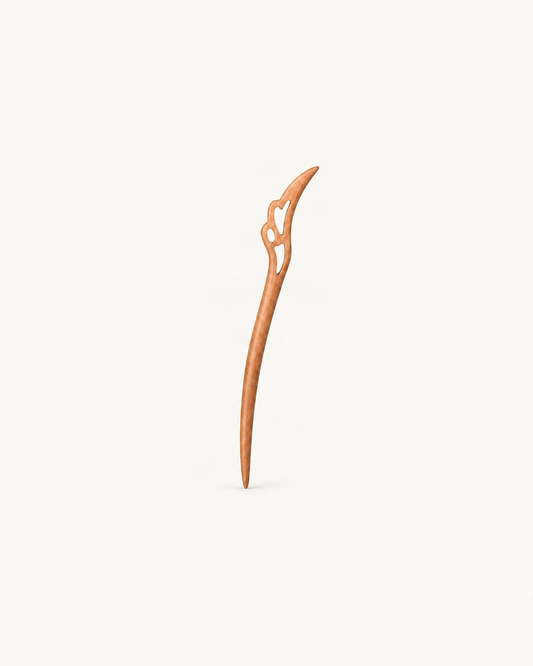 Carved Wood Feather Hair Stick — single accessory on warm ivory background [FITINY Hair]