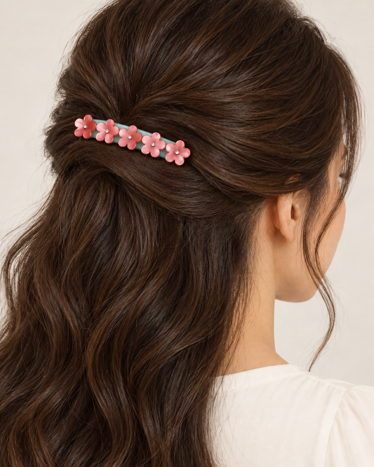 Cellulose Acetate Flower Hair Comb — worn in natural hair at realistic scale [FITINY Hair]