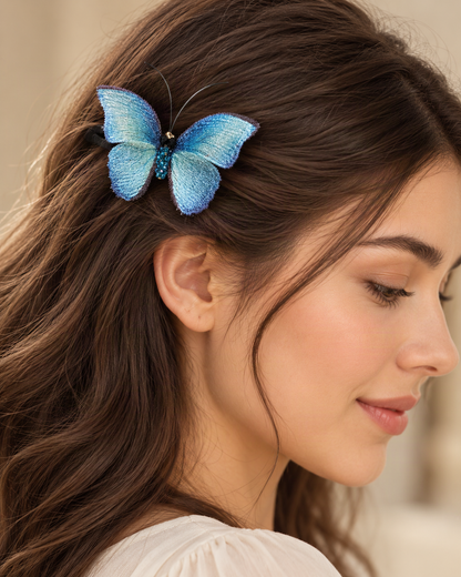 Gradient Butterfly Snap Hair Clip — worn in natural hair at realistic scale [FITINY Hair]