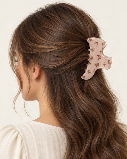Butterfly Print Acrylic Claw Clip Set of 4 — Curved Claw Clip shown worn in natural hair [FITINY Hair]