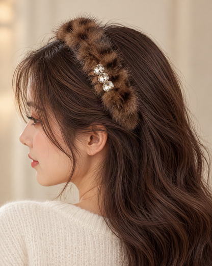 Faux Fur Headband with Toothed Lining — worn in natural hair at realistic scale [FITINY Hair]
