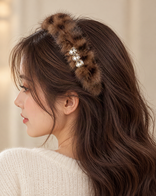 Faux Fur Headband with Toothed Lining — worn in natural hair at realistic scale [FITINY Hair]
