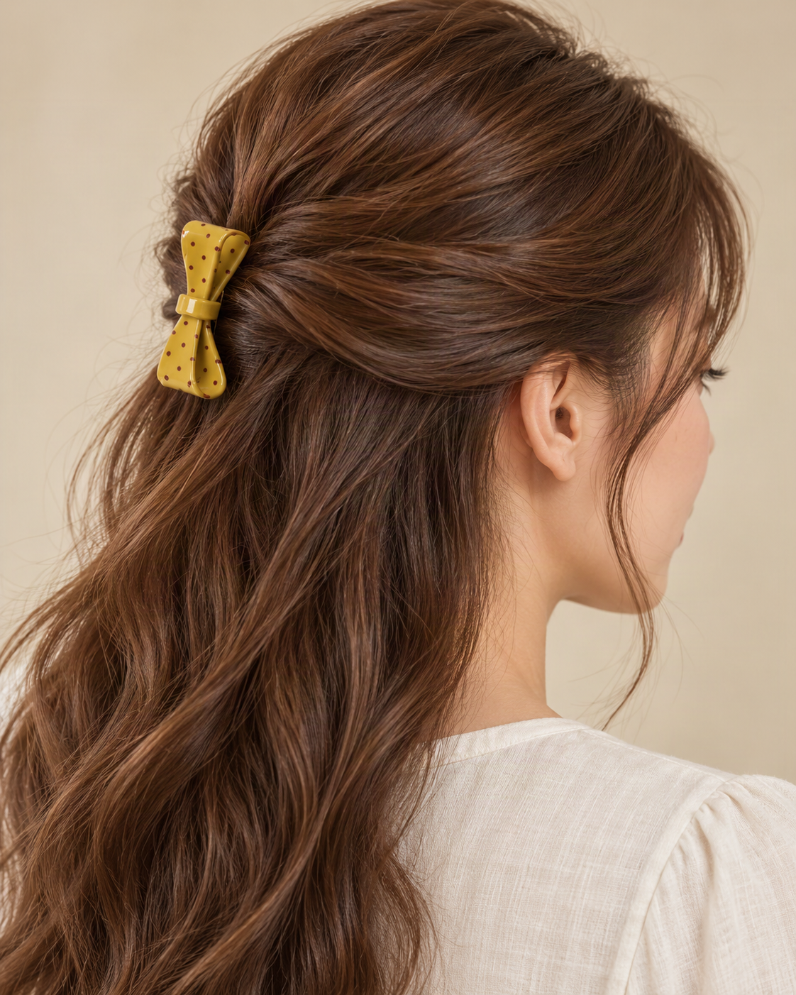 Cellulose Acetate Polka Dot Bow Comb — worn in natural hair at realistic scale [FITINY Hair]
