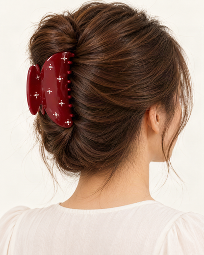 Starry Rhinestone Acetate Claw Clip — shown worn in natural hair to show placement and scale [FITINY Hair model]