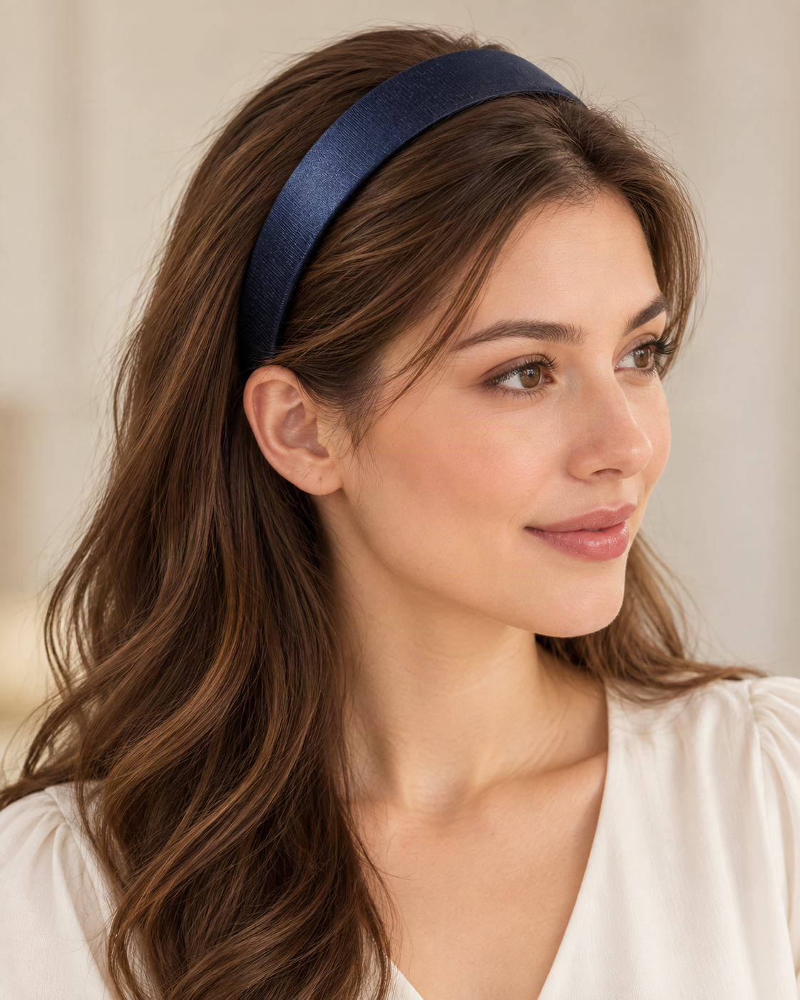 Wide Satin Headband with Subtle Shimmer — worn in natural hair at realistic scale [FITINY Hair]