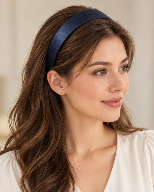 Wide Satin Headband with Subtle Shimmer — worn in natural hair at realistic scale [FITINY Hair]