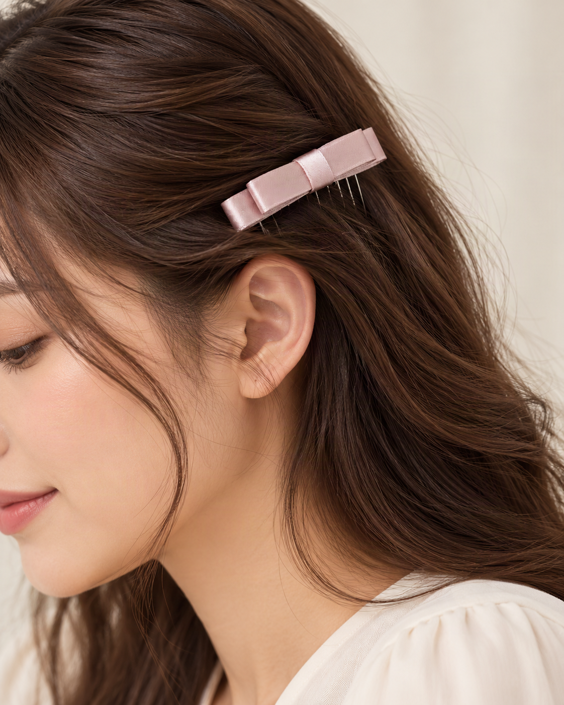 Satin Bow Side Comb — worn in natural hair at realistic scale [FITINY Hair]