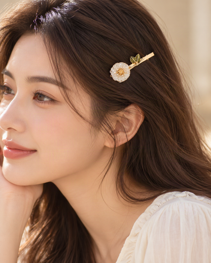 Crystal Rose Duck-Bill Side Hair Clip — worn in natural hair at realistic scale [FITINY Hair]