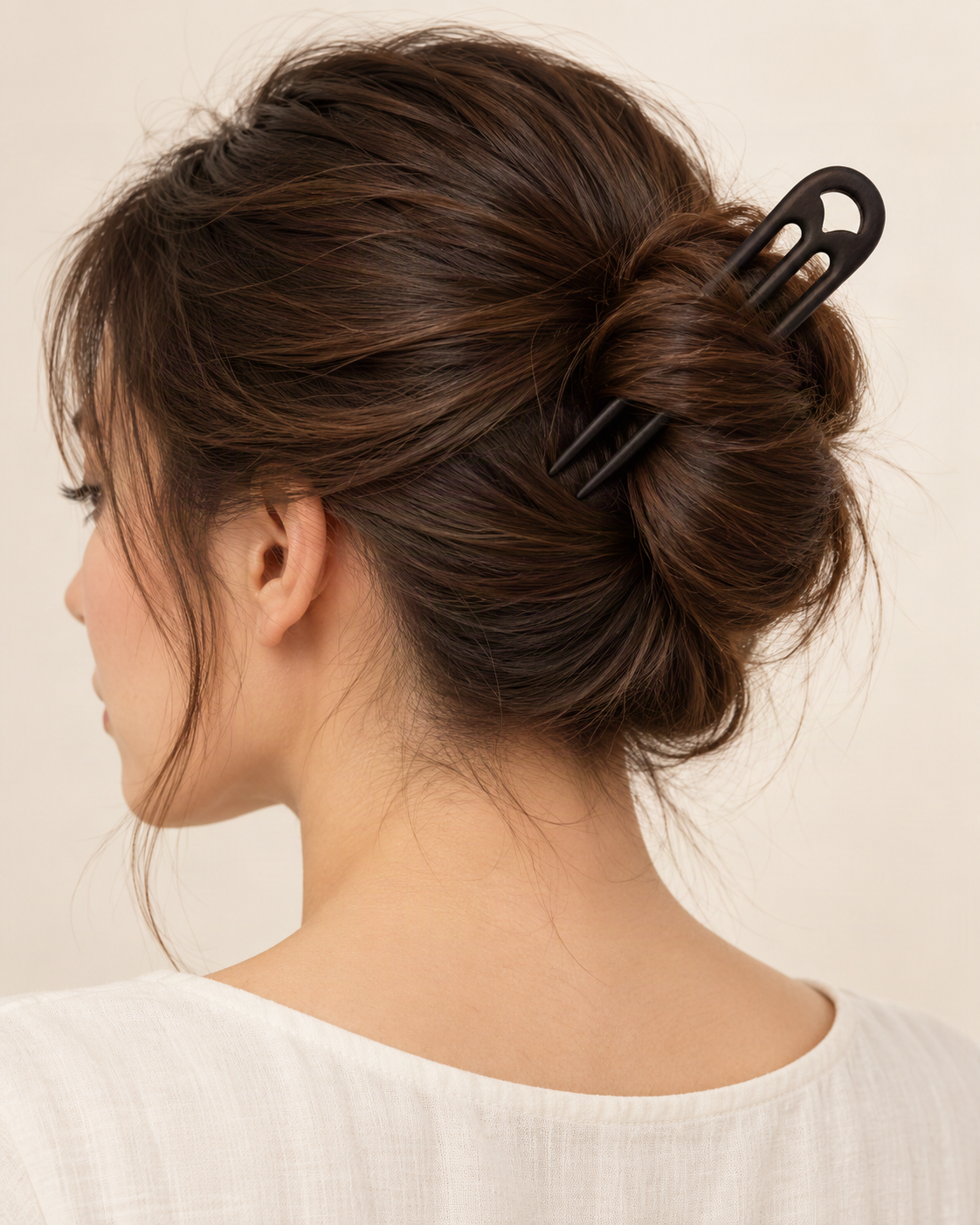 Three-Prong Wooden Hair Fork — worn in natural hair at realistic scale [FITINY Hair]