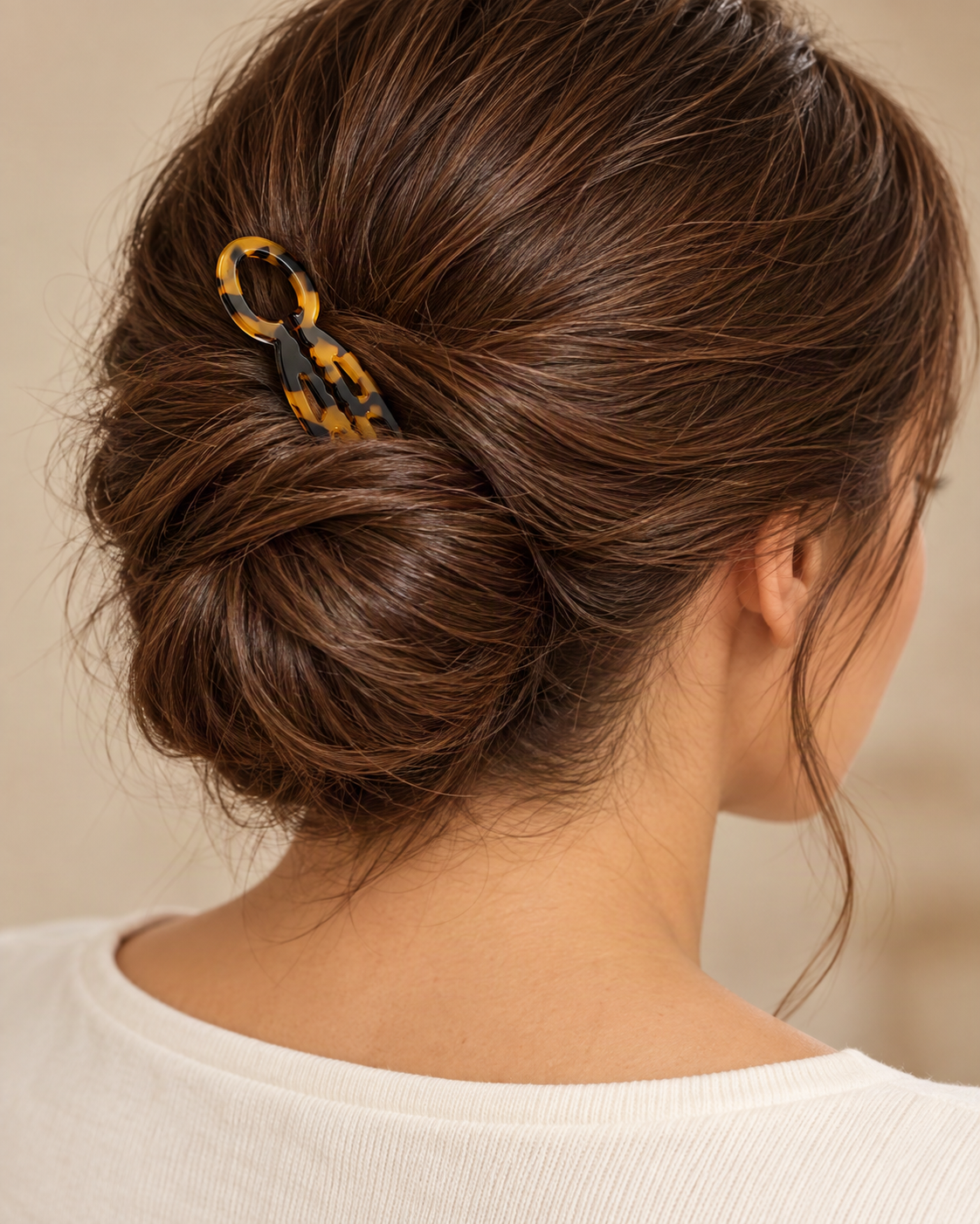 Tortoise Cellulose Acetate U-Shaped Hair Pin — worn in natural hair at realistic scale [FITINY Hair]