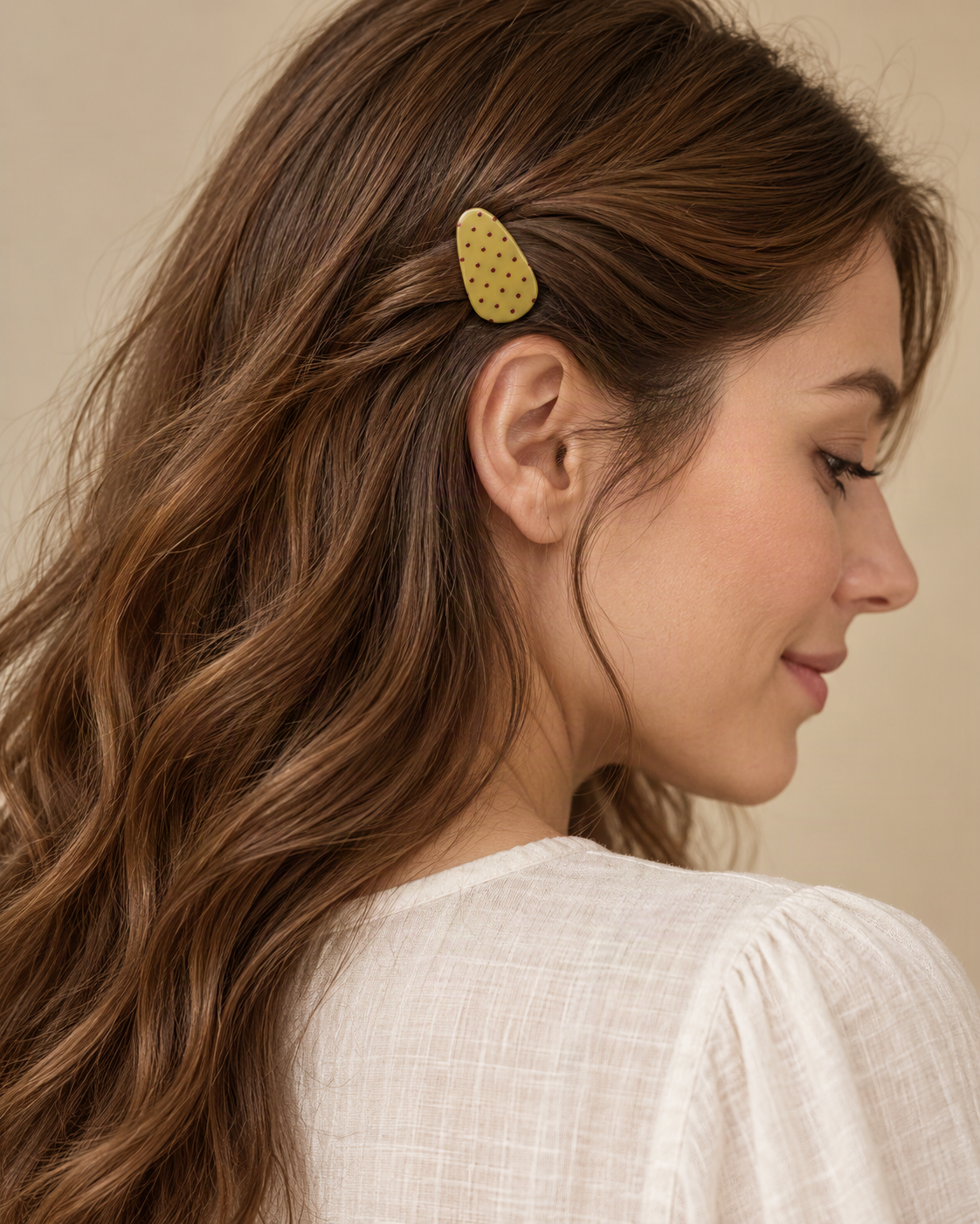 Cellulose Acetate Teardrop Barrette — worn in natural hair at realistic scale [FITINY Hair]
