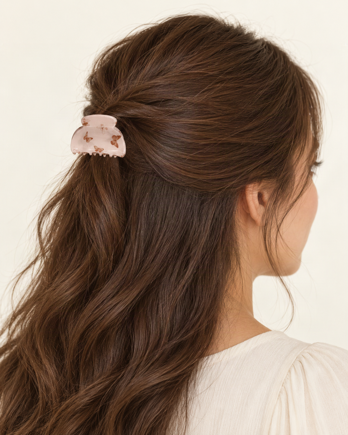 Butterfly Print Acrylic Claw Clip Set of 4 — Small Claw Clip shown worn in natural hair [FITINY Hair]