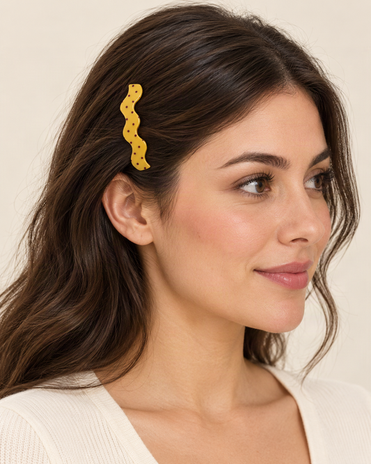 Wavy Polka Dot Acetate Side Clip — worn in natural hair at realistic scale [FITINY Hair]