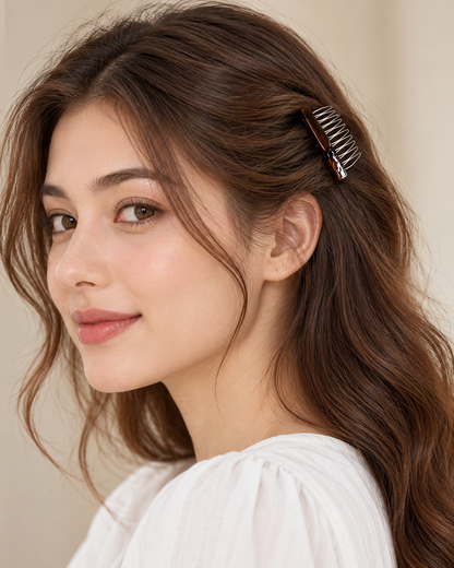 Cellulose Acetate Bow Side Comb — worn in natural hair at realistic scale [FITINY Hair]