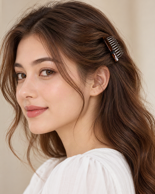 Cellulose Acetate Bow Side Comb — worn in natural hair at realistic scale [FITINY Hair]