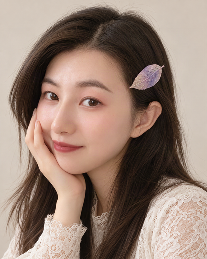 Embroidered Leaf Side Hair Clip — worn in natural hair at realistic scale [FITINY Hair]