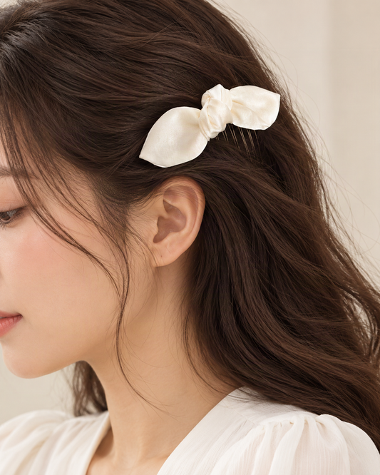 Velvet Bow Hair Comb — worn in natural hair at realistic scale [FITINY Hair]
