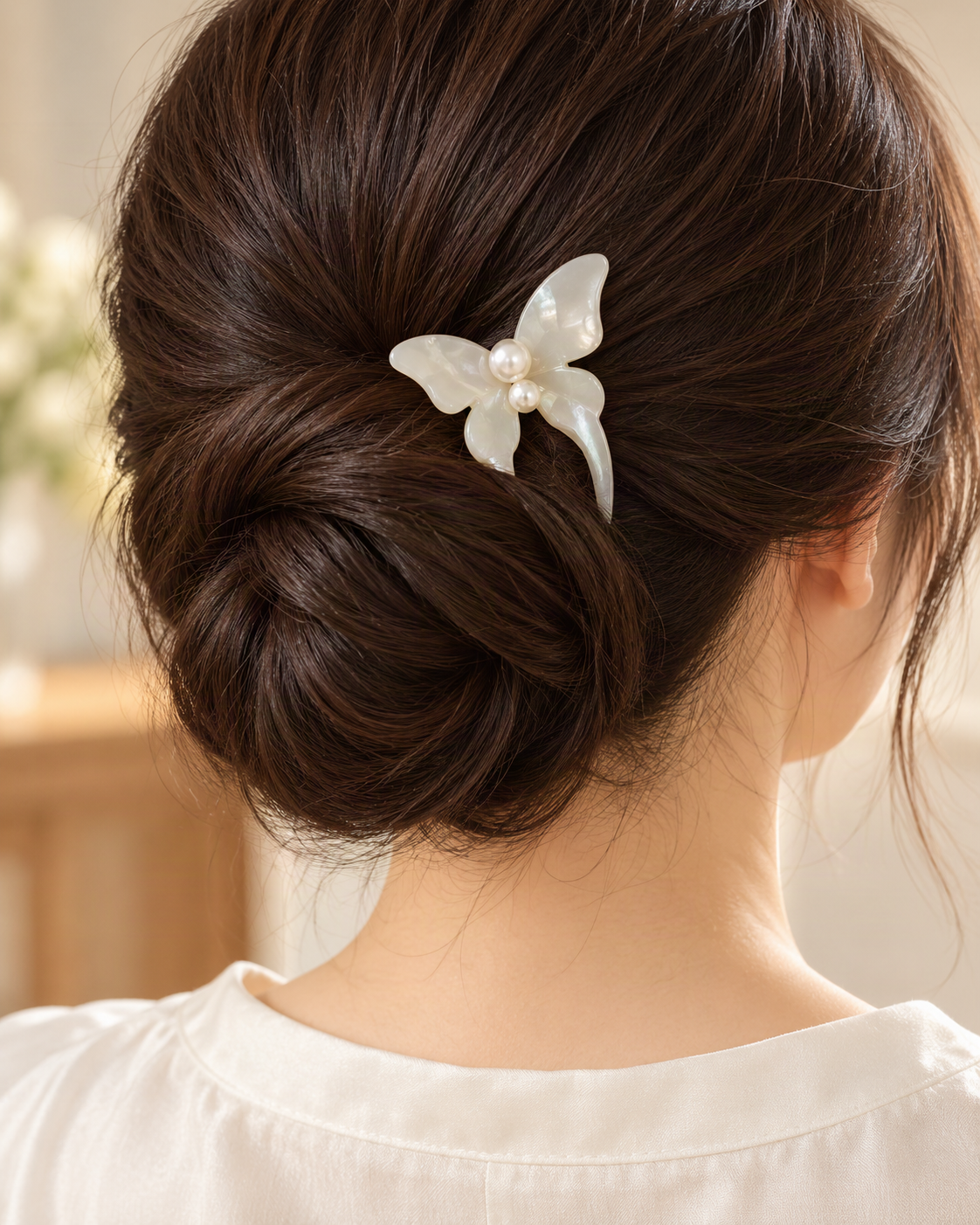 Acetate Butterfly U-Shaped Hair Pin — worn in natural hair at realistic scale [FITINY Hair]
