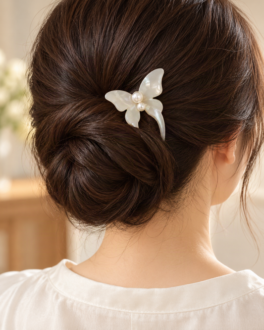 Acetate Butterfly U-Shaped Hair Pin — worn in natural hair at realistic scale [FITINY Hair]