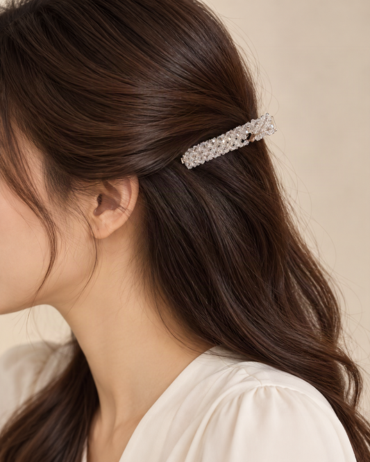 Crystal-Beaded Duck-Bill Hair Clip — worn in natural hair at realistic scale [FITINY Hair]