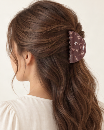 Butterfly Print Acrylic Claw Clip Set of 4 — Shell Claw Clip shown worn in natural hair [FITINY Hair]