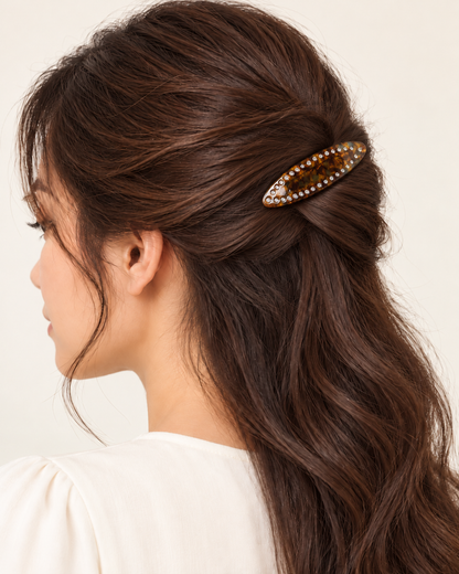 Cellulose Acetate Rhinestone Hair Comb — worn in natural hair at realistic scale [FITINY Hair]