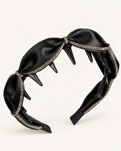 Satin Rhinestone Bow Headband with Toothed Lining — visible inner construction from supplier reference [FITINY Hair]