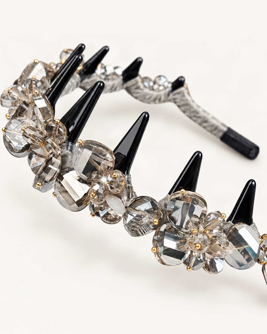 Rhinestone Floral Teeth Headband — reverse view showing the visible construction [FITINY Hair structure]