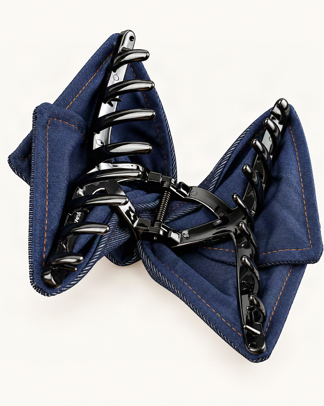 Denim Triangle Hair Claw Clip — reverse view showing the visible construction [FITINY Hair structure]