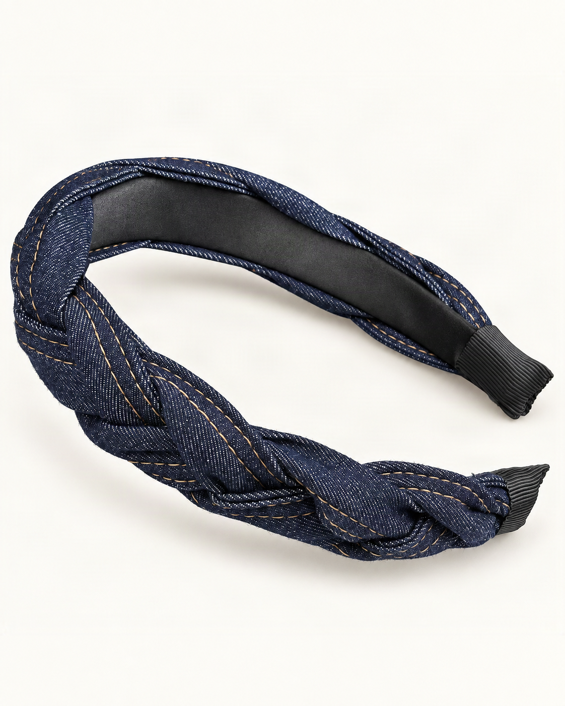Braided Denim Headband – Twisted Knot Style — reverse view showing the visible construction [FITINY Hair structure]