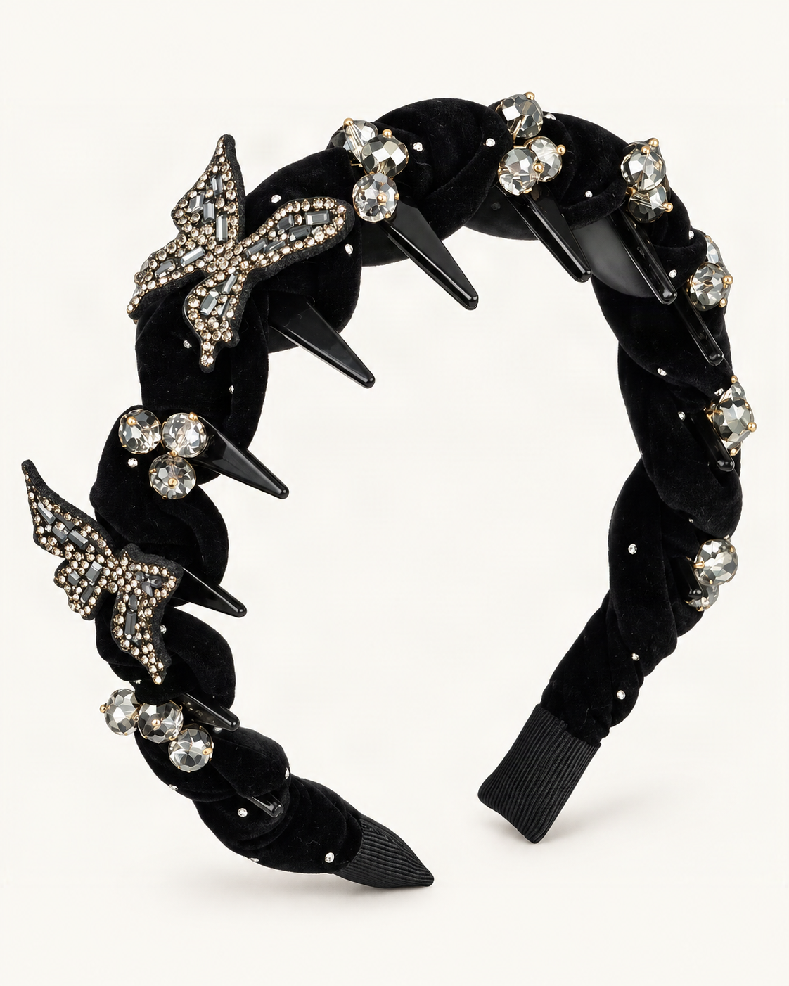 Velvet Headband with Rhinestone Butterfly — visible inner construction from supplier reference [FITINY Hair]