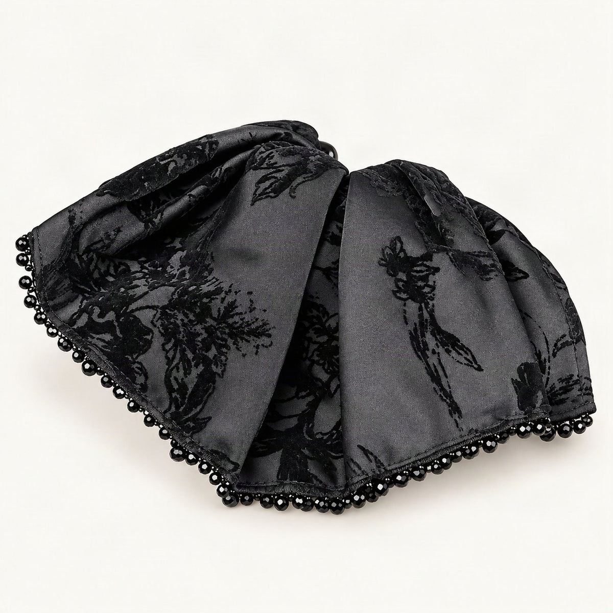 Draped Floral Velvet Claw Clip in Black, angled view [FITINY Hair]