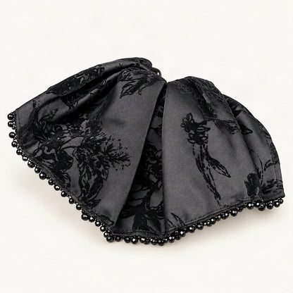 Draped Floral Velvet Claw Clip in Black, angled view [FITINY Hair]