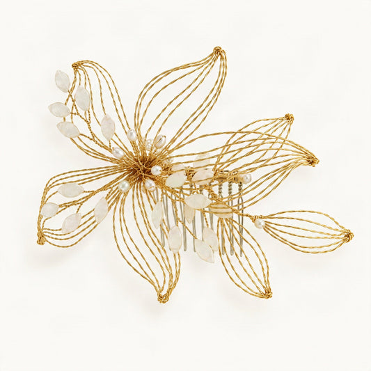 SP2370 Gold wire leaf comb front with faux pearls [FITINY Hair]