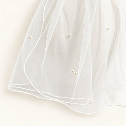 White pearl bridal veil mesh and rolled hem detail [FITINY Hair]