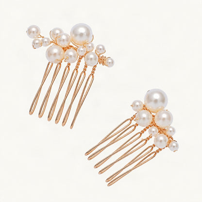 Small gold faux pearl bridal hair combs - pair [FITINY Hair]