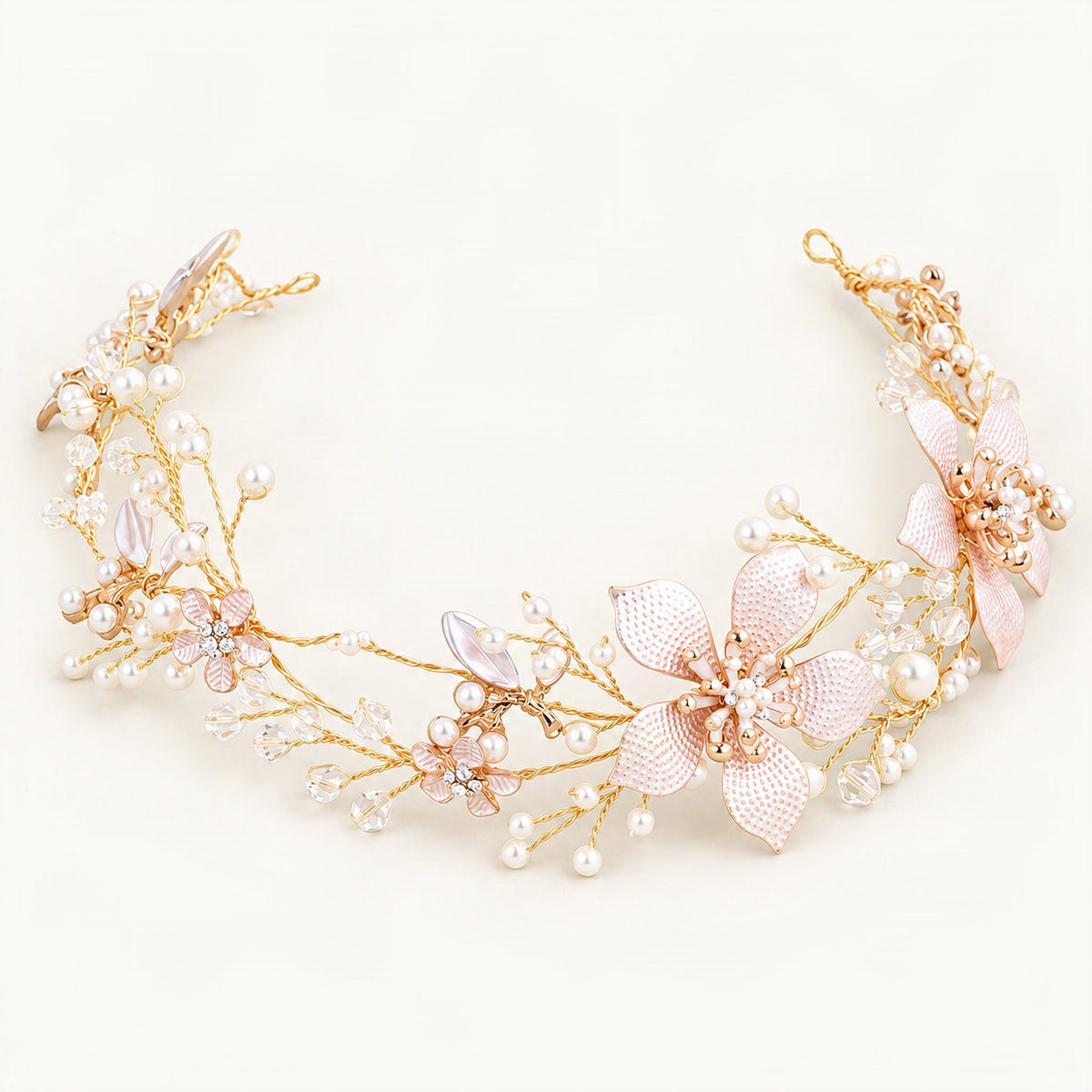 Flower and Faux Pearl Bridal Hair Vine, detail view [FITINY Hair]
