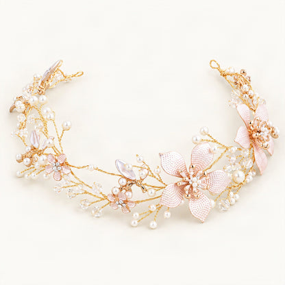 Flower and Faux Pearl Bridal Hair Vine, detail view [FITINY Hair]