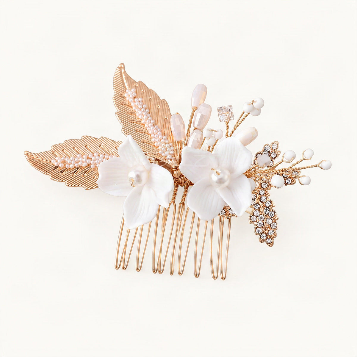 Rose gold orchid flower comb oblique view [FITINY Hair]
