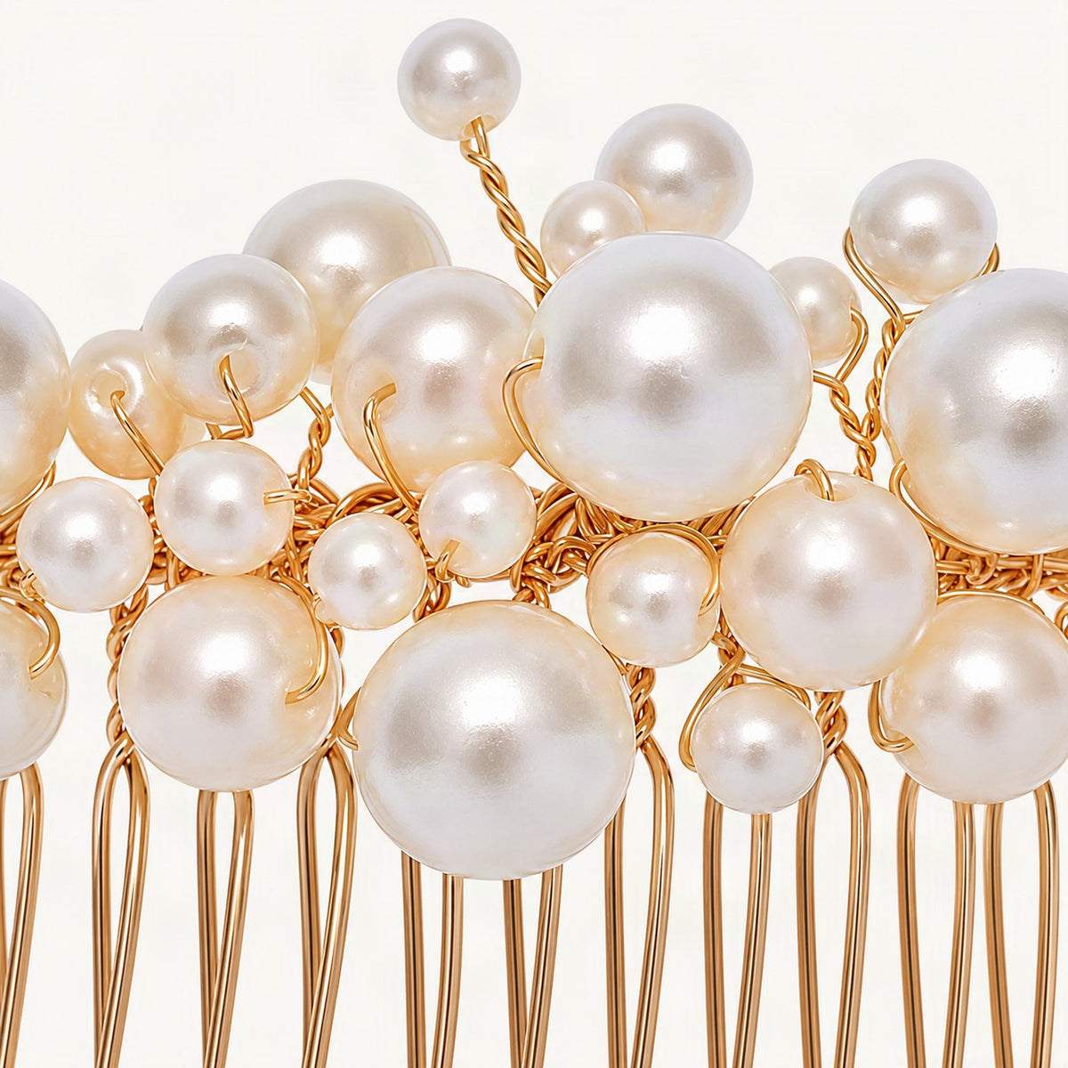 Gold pearl bridal comb - pearl and wire detail [FITINY Hair]