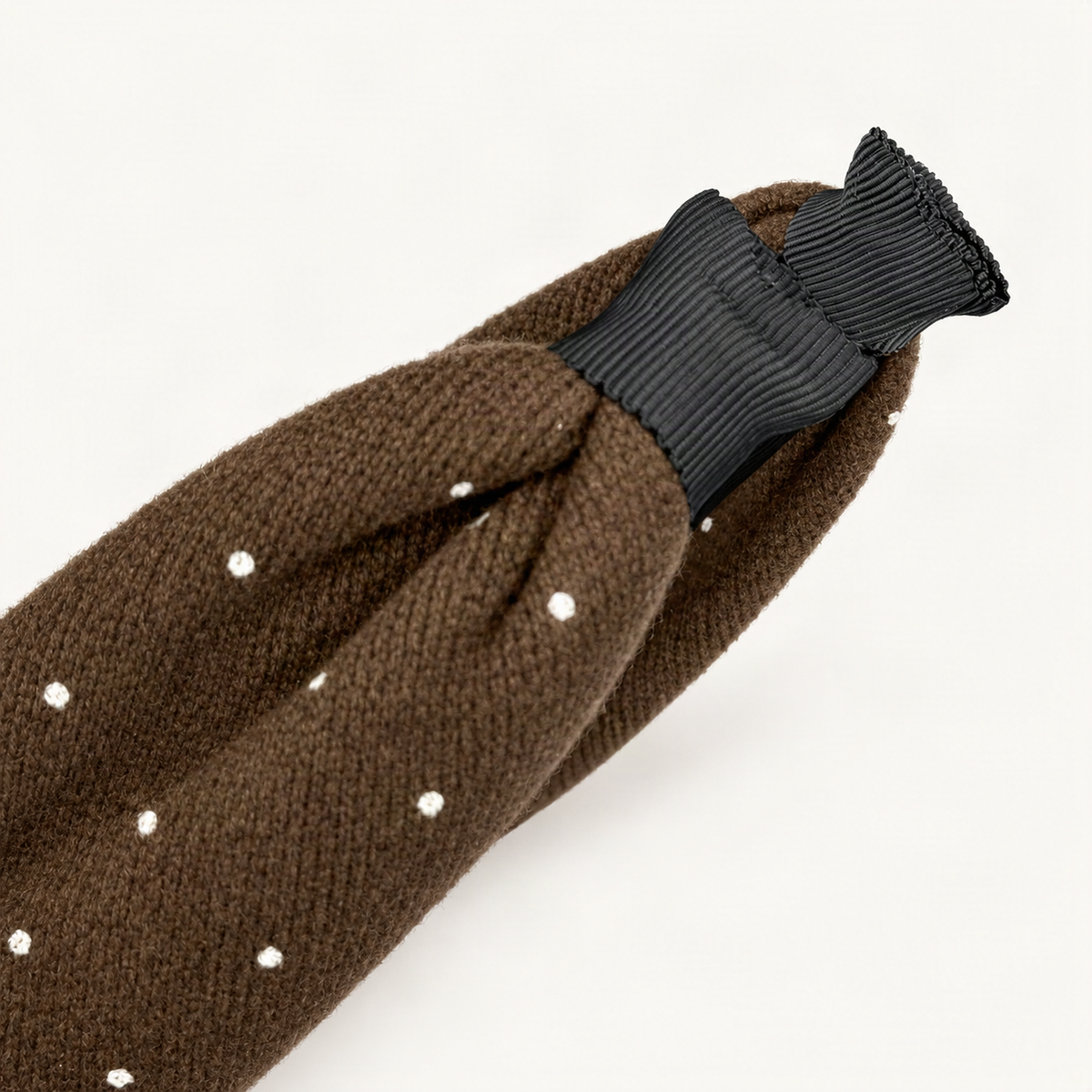Chocolate polka dot headband ribbed end and fabric detail [FITINY Hair]