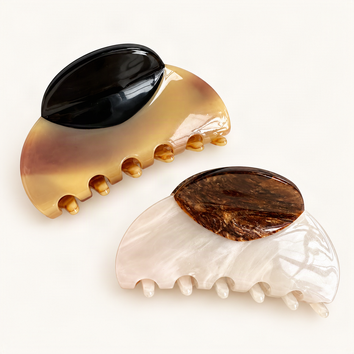 Large Acetate Claw Clip, 3 in, Woodgrain — Brown and Mermaid finishes together [FITINY Hair]