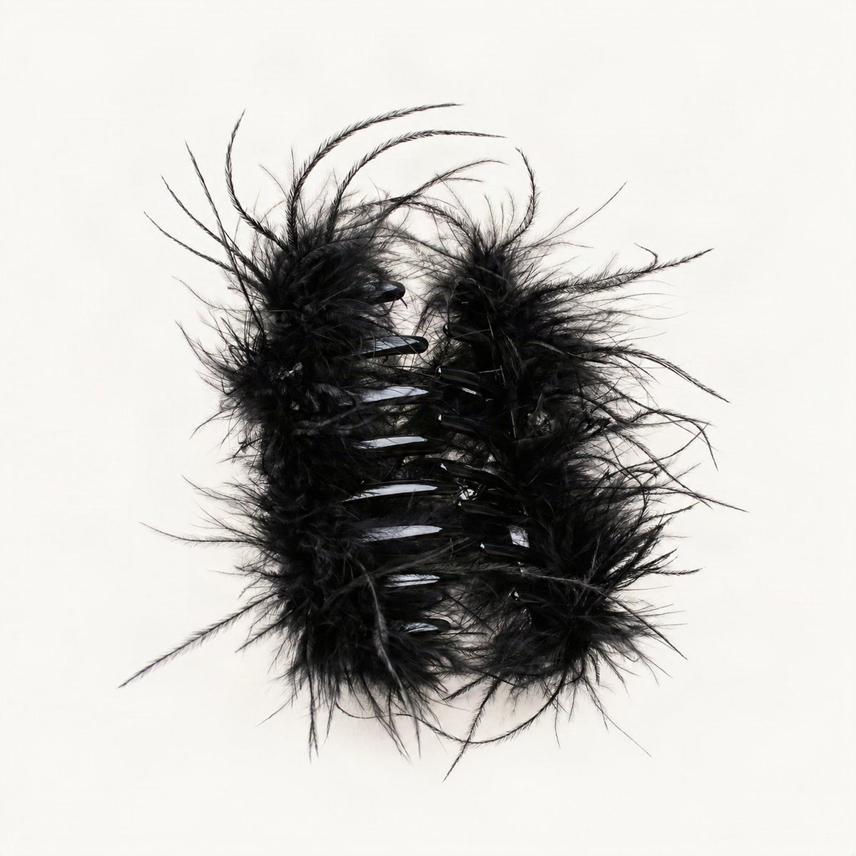 Black feather claw clip open underside and tooth detail [FITINY Hair]