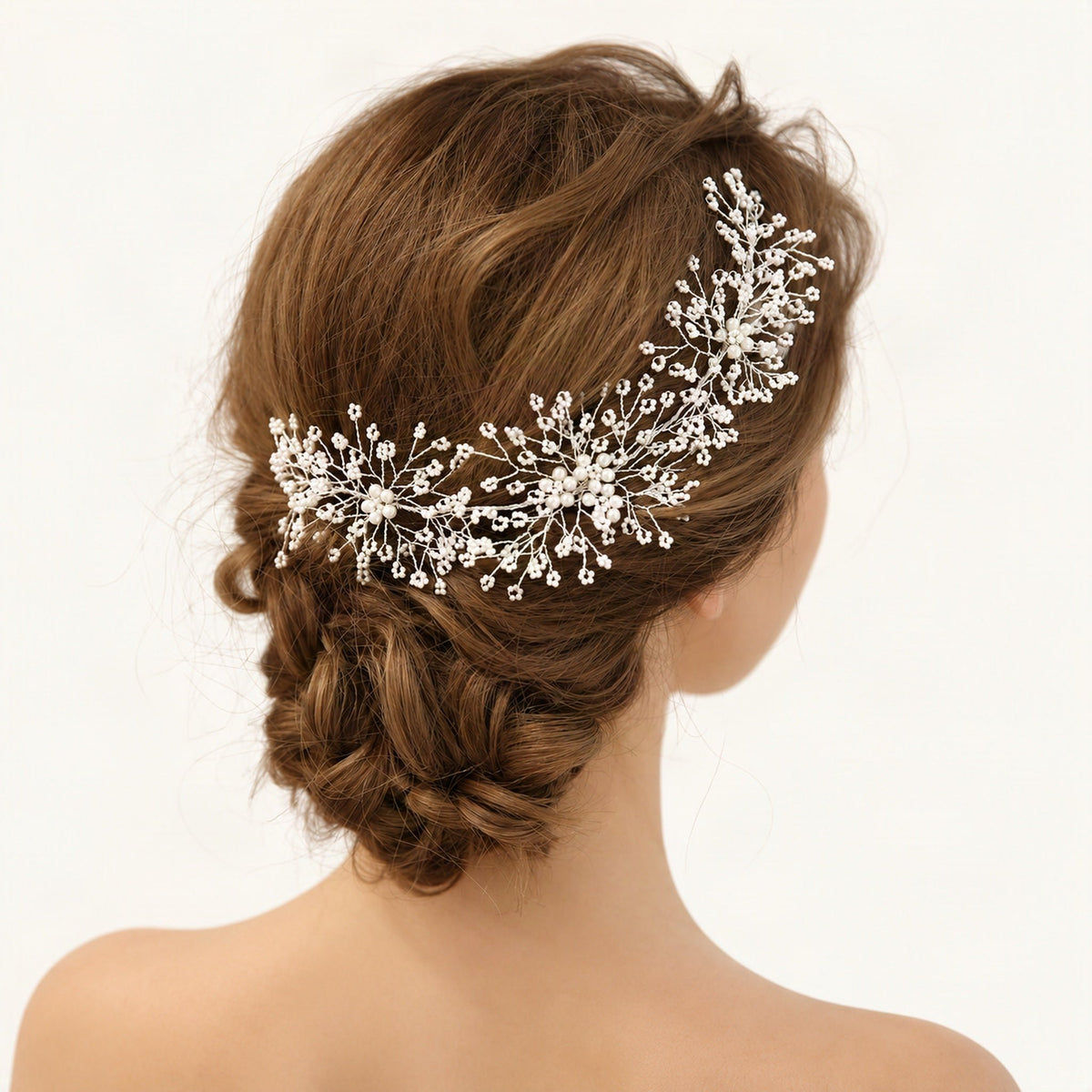 Silver pearl snowflake vine rear updo styling [FITINY Hair]