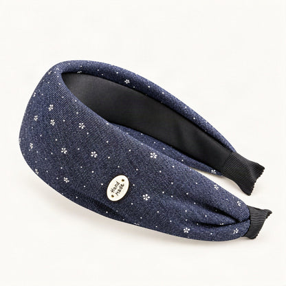 Navy floral wide headband side and black inner lining detail [FITINY Hair]